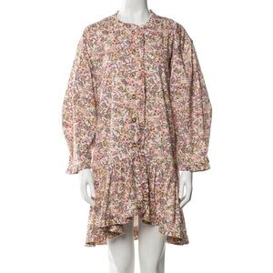 Kika Vargas peplum babydoll dress ruffle button front pocket mini pink floral XS